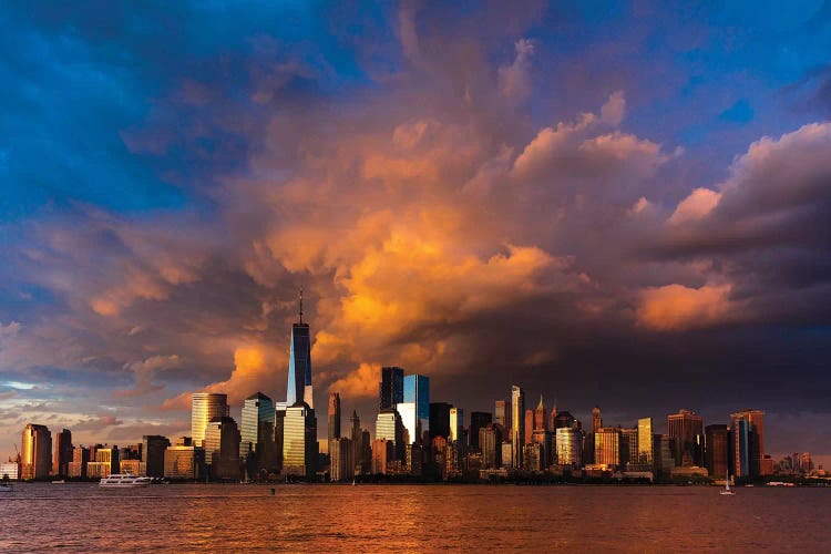 New York City Spectacular Sunset focuses on One World Trade Tower, Freedom Tower, NY