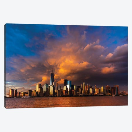 New York City Spectacular Sunset focuses on One World Trade Tower, Freedom Tower, NY Canvas Print #PIM15612} by Panoramic Images Canvas Print