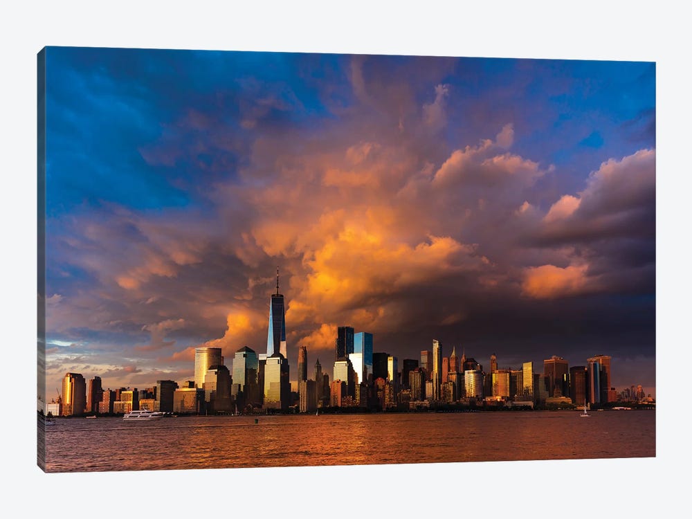 New York City Spectacular Sunset focuses on One World Trade Tower, Freedom Tower, NY by Panoramic Images 1-piece Canvas Print