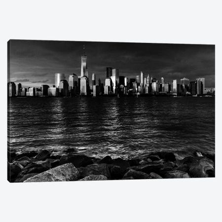 New York City Spectacular Sunset in black and white focuses on One World Trade Tower, Freedom Tower, NY Canvas Print #PIM15613} by Panoramic Images Art Print