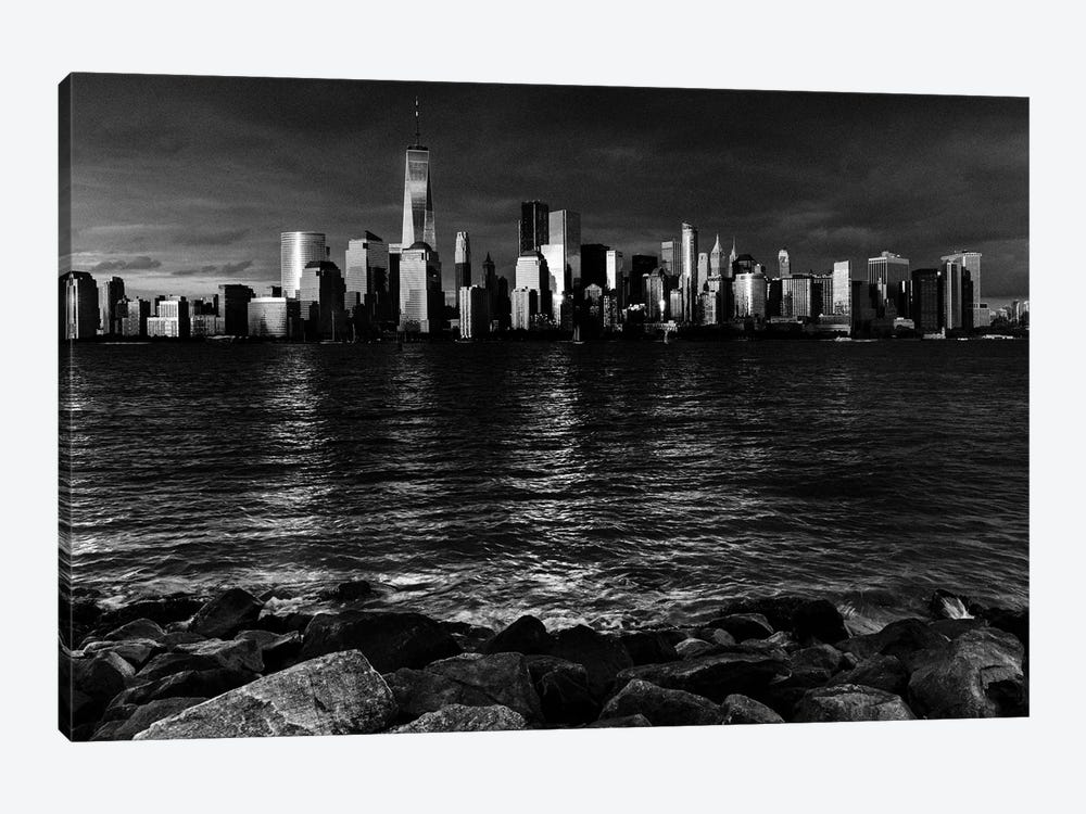 New York City Spectacular Sunset in black and white focuses on One World Trade Tower, Freedom Tower, NY by Panoramic Images 1-piece Canvas Art