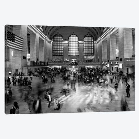 New York, New York, USA - Passengers walking in great hall of Grand Central Station in black and white Canvas Print #PIM15614} by Panoramic Images Canvas Wall Art