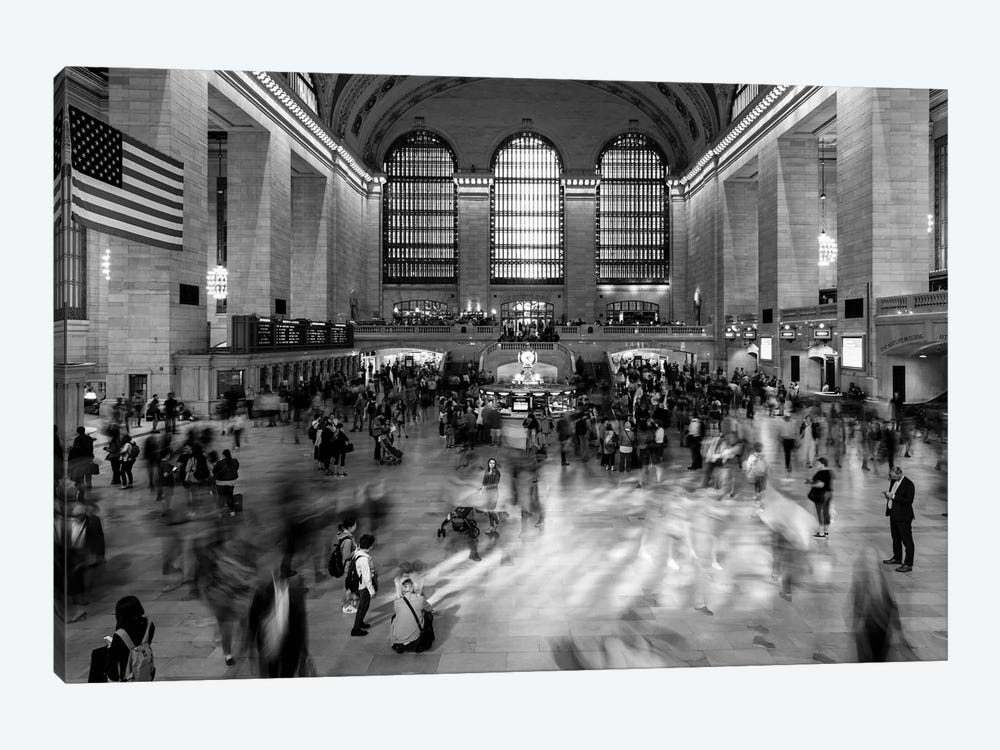 New York, New York, USA - Passengers walking in great hall of Grand Central Station in black and white by Panoramic Images 1-piece Art Print
