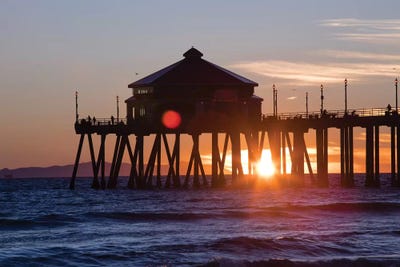 Pier in the Pacific Ocean at dusk, Huntington Beach Pier, Huntington Beach, California, USA by Panoramic Images canvas print