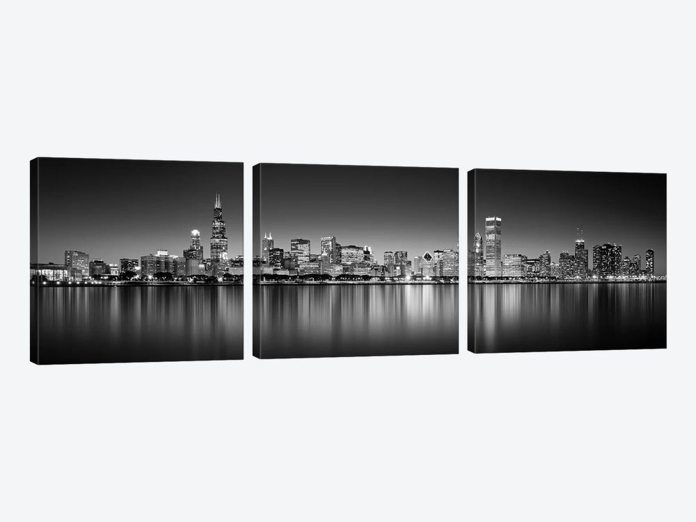 Reflection Of Skyscrapers In A Lake, Lake Michigan, Chicago, Cook County, Illinois, USA by Panoramic Images 3-piece Canvas Art Print