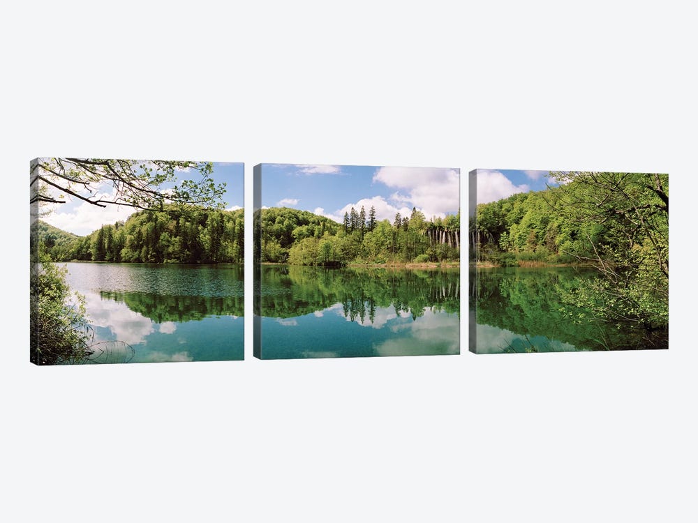 Reflection of trees and clouds on water, Plitvice Lakes National Park, Lika-Senj County, Karlovac County, Croatia by Panoramic Images 3-piece Canvas Artwork