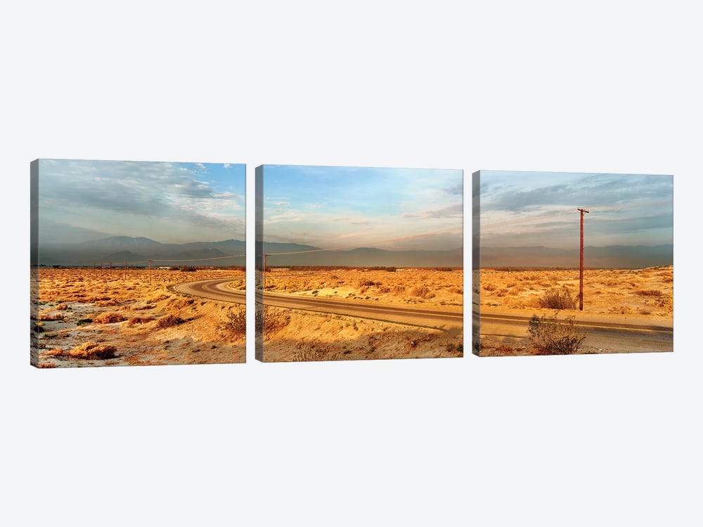 Road passing through desert, Palm Springs, Riverside County, California, USA by Panoramic Images 3-piece Art Print