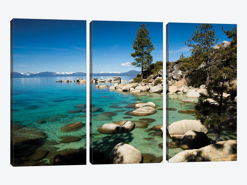Rocks in a lake with mountain range in the background, Lake Tahoe, California, USA by Panoramic Images 3-piece Canvas Art