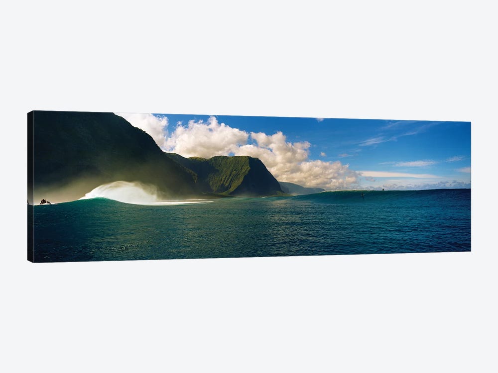 Rolling waves with mountains in the background, Molokai, Hawaii by Panoramic Images 1-piece Art Print