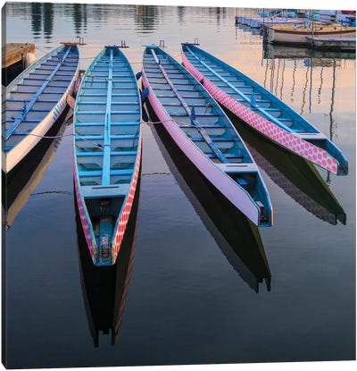 Rowboats moored at Lake Merritt, Oakland, Alameda County, California, USA Canvas Art Print - Rowboat Art