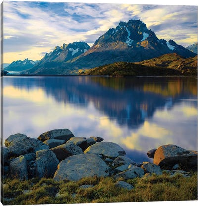 Scenic view of The Grand Paine in late afternoon, Torres del Paine National Park, Chile, South America Canvas Art Print