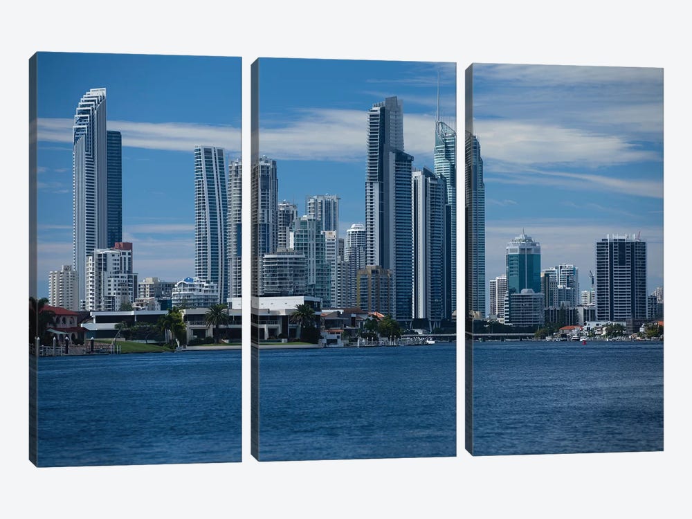 Skylines at the waterfront, Coral Sea, Surfer's Paradise, Gold Coast, Queensland, Australia by Panoramic Images 3-piece Art Print