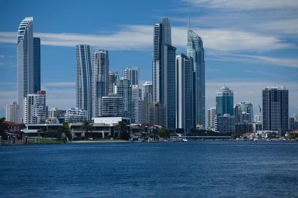 Queensland: Skylines at the waterfront, Coral Sea, Surfer's Paradise, Gold Coast, Queensland, Australia by Panoramic Images