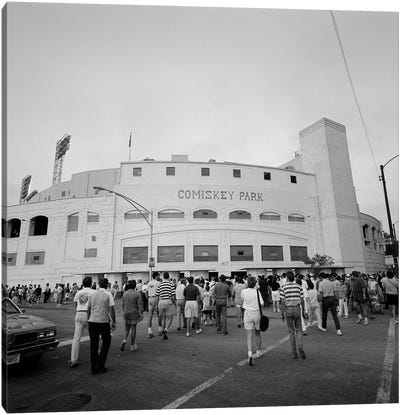 Spectators in front of a baseball stadium, Comiskey Park Chicago, IL Canvas Art Print - Chicago Art
