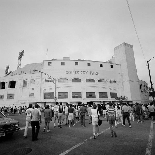 Illinois: Spectators in front of a baseball stadium, Comiskey Park Chicago, IL by Panoramic Images