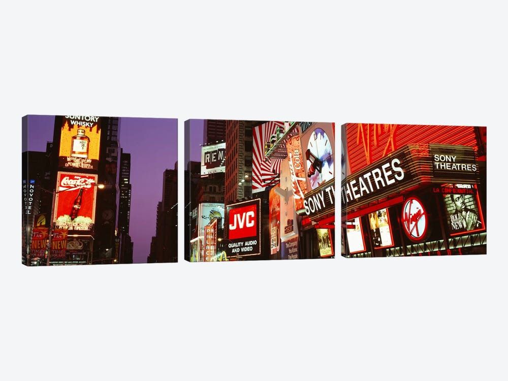 Billboards On Buildings, Times Square, NYC, New York City, New York State, USA by Panoramic Images 3-piece Canvas Wall Art
