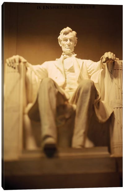 Statue of Abraham Lincoln illuminated at night, Lincoln Memorial, Washington DC, USA Canvas Art Print - Monument Art