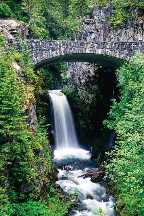 Stone bridge passes over Christine Falls, Mt. Rainier National Park, Washington, USA