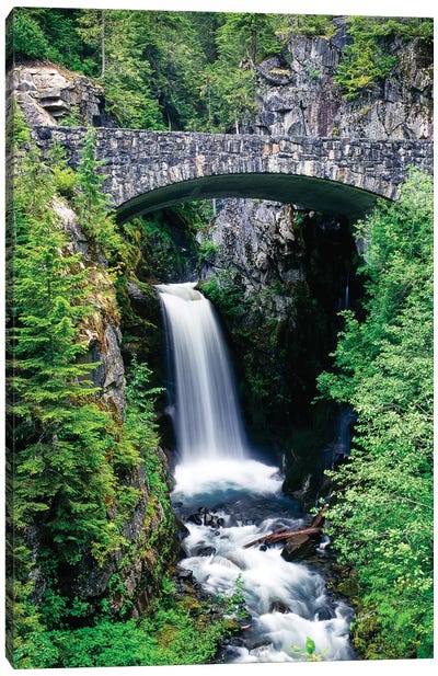 Stone bridge passes over Christine Falls, Mt. Rainier National Park, Washington, USA Canvas Art Print - Washington Art