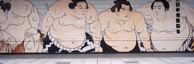Sumo wrestling mural on a wall, Ryogoku Kokugikan, Ryogoku, Sumida Ward, Tokyo Prefecture, Kanto Region, Honshu, Japan by Panoramic Images canvas print