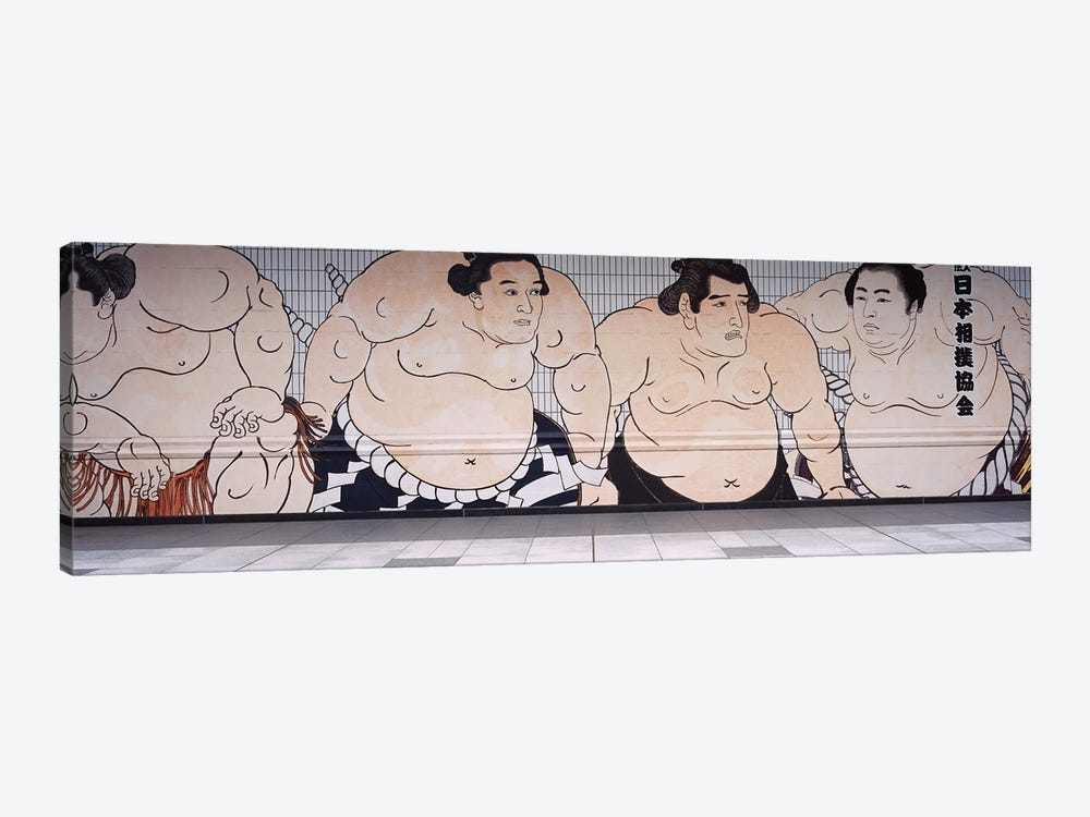Sumo wrestling mural on a wall, Ryogoku Kokugikan, Ryogoku, Sumida Ward, Tokyo Prefecture, Kanto Region, Honshu, Japan by Panoramic Images 1-piece Canvas Art Print