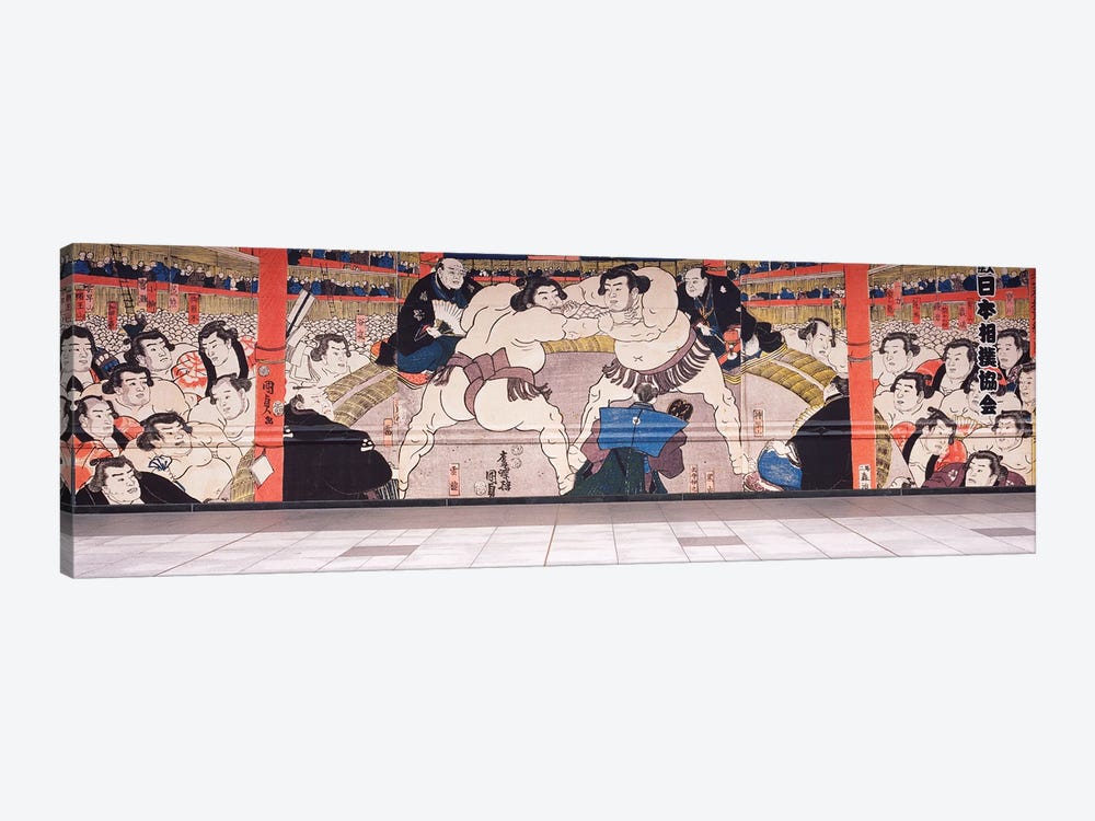 Sumo wrestling mural on a wall, Ryogoku Kokugikan, Ryogoku, Sumida Ward, Tokyo Prefecture, Kanto Region, Honshu, Japan by Panoramic Images 1-piece Canvas Wall Art