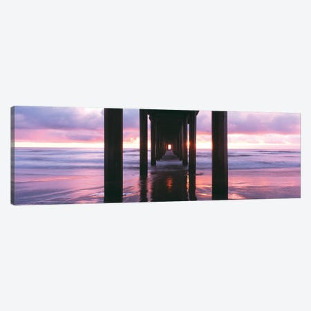 Sunrise over the Pacific Ocean seen from under Scripps Pier, La Jolla Shores Beach, La Jolla, San Diego County, California, USA Canvas Print #PIM15772} by Panoramic Images Canvas Artwork