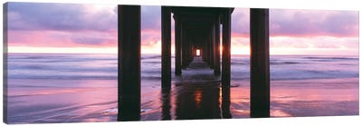 Sunrise over the Pacific Ocean seen from under Scripps Pier, La Jolla Shores Beach, La Jolla, San Diego County, California, USA Canvas Art Print - San Diego Art