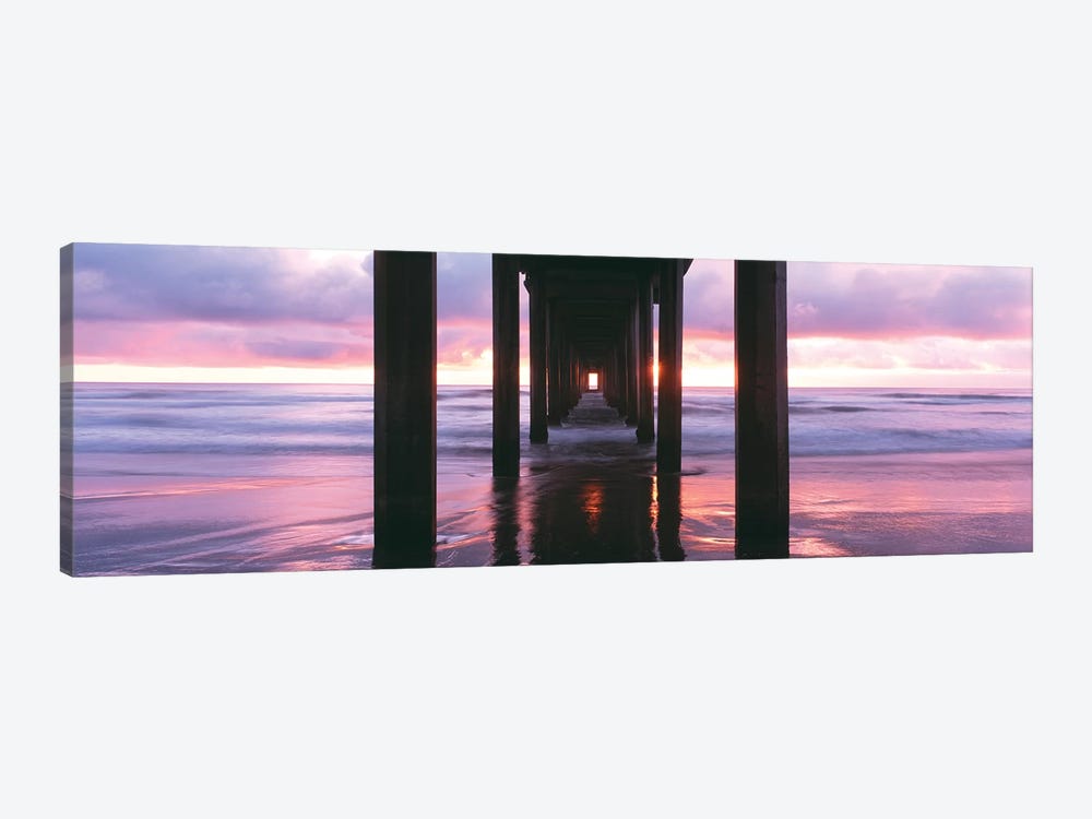 Sunrise over the Pacific Ocean seen from under Scripps Pier, La Jolla Shores Beach, La Jolla, San Diego County, California, USA by Panoramic Images 1-piece Canvas Art