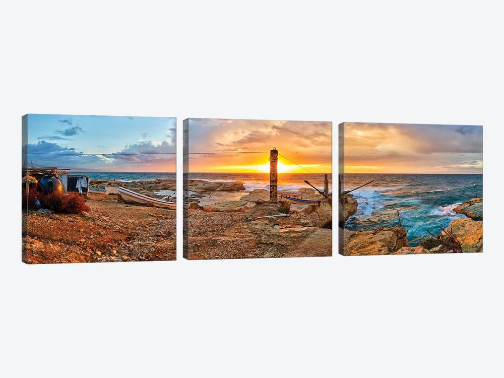 Sunset along Raouche Coast, Beirut, Lebanon by Panoramic Images 3-piece Canvas Wall Art