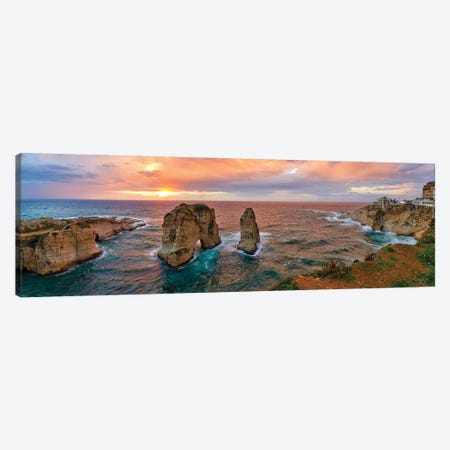 Sunset at the Raouche Coast, Beirut, Lebanon Canvas Print #PIM15775} by Panoramic Images Art Print