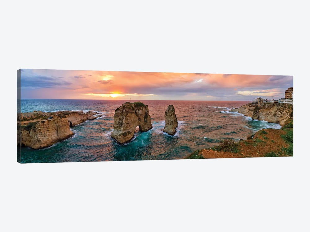 Sunset at the Raouche Coast, Beirut, Lebanon by Panoramic Images 1-piece Canvas Print