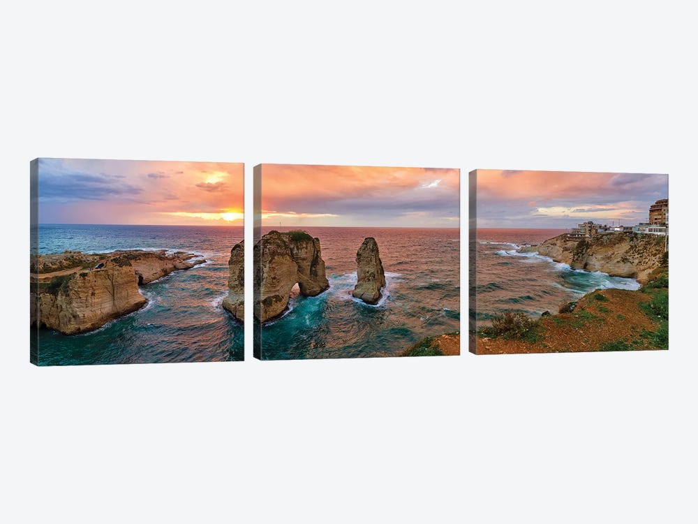 Sunset at the Raouche Coast, Beirut, Lebanon by Panoramic Images 3-piece Art Print