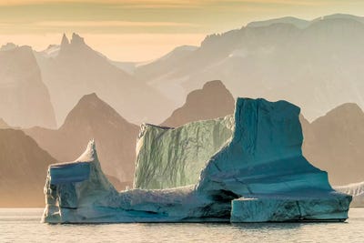Sunset over Icebergs. Icebergs drifting in Scoresbysund, Sermersooq Municipality, Greenland by Panoramic Images acrylic art print