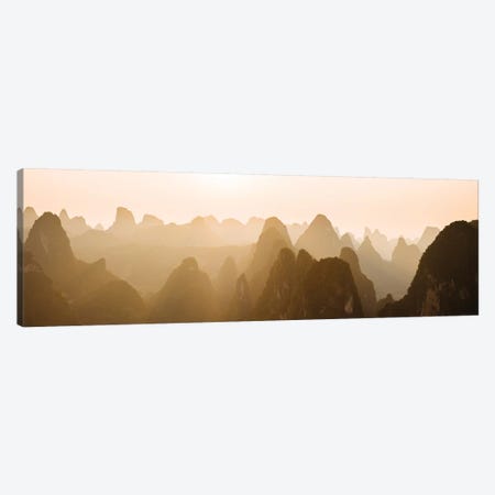 Sunset over Karst Hills from Lao Zhai, Xingping, Guilin, Guangxi Province, China Canvas Print #PIM15777} by Panoramic Images Art Print