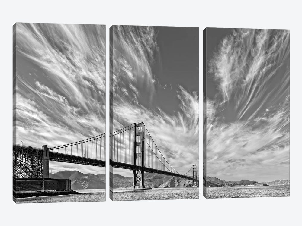 Suspension bridge over Pacific ocean, Golden Gate Bridge, San Francisco Bay, San Francisco, California, USA by Panoramic Images 3-piece Canvas Wall Art