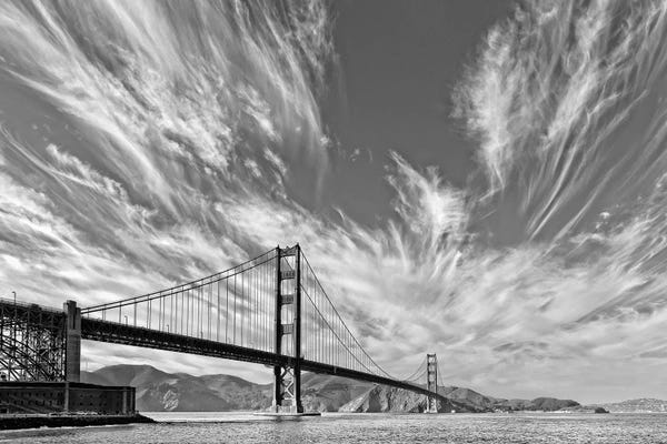San Francisco: Suspension bridge over Pacific ocean, Golden Gate Bridge, San Francisco Bay, San Francisco, California, USA by Panoramic Images