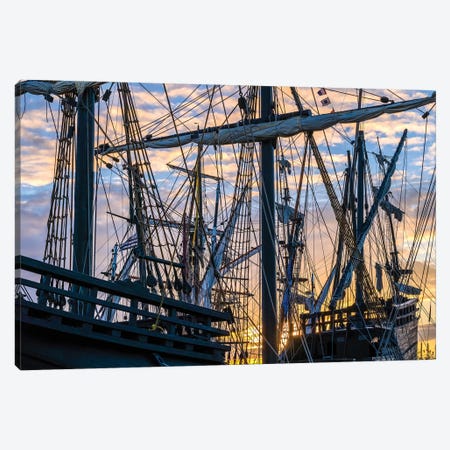 Tall ships against sky at sunrise, Rosmeur Harbour in Douarnenez city, Finistere, Brittany, France Canvas Print #PIM15785} by Panoramic Images Canvas Wall Art