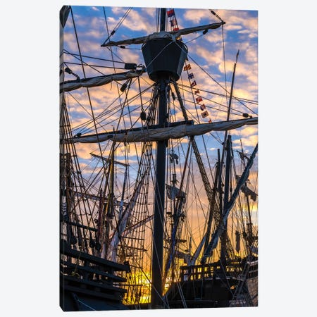 Tall ships against sky at sunrise, Rosmeur Harbour in Douarnenez city, Finistere, Brittany, France Canvas Print #PIM15786} by Panoramic Images Canvas Wall Art