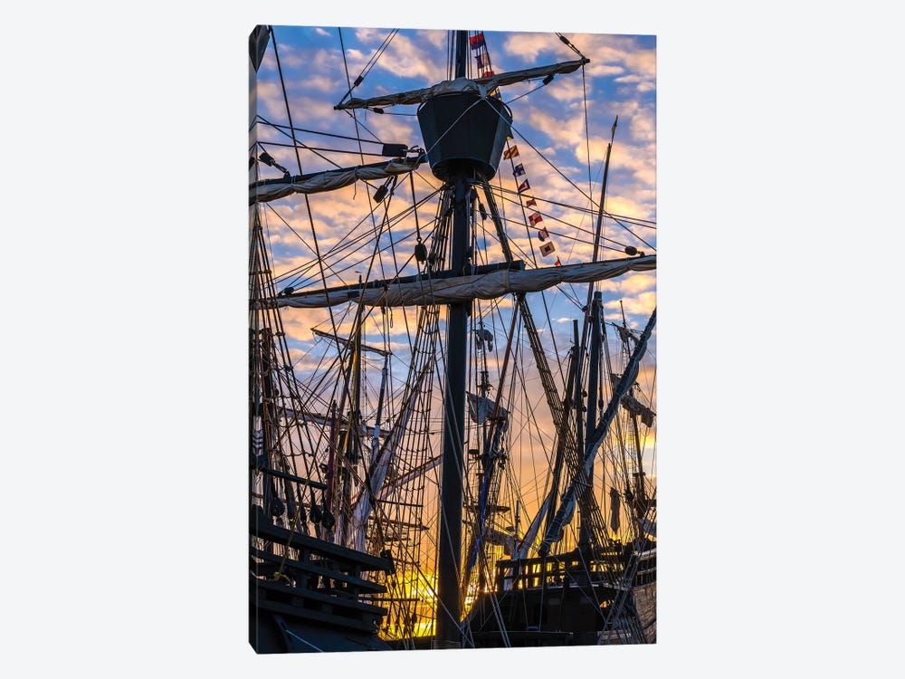 Tall ships against sky at sunrise, Rosmeur Harbour in Douarnenez city, Finistere, Brittany, France by Panoramic Images 1-piece Canvas Print