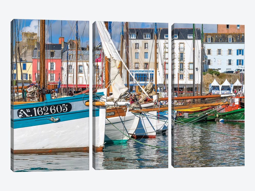 Tall ships in Rosmeur Harbour in Douarnenez city, Finistere, Brittany, France by Panoramic Images 3-piece Canvas Wall Art