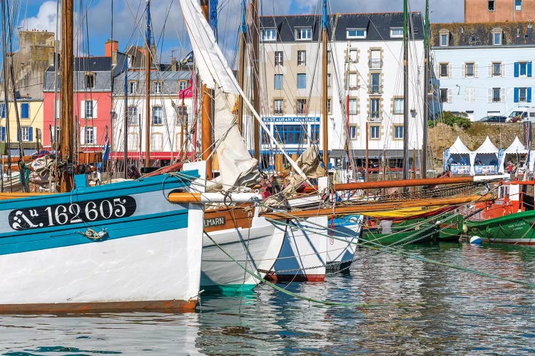 Tall ships in Rosmeur Harbour in Douarnenez city, Finistere, Brittany, France