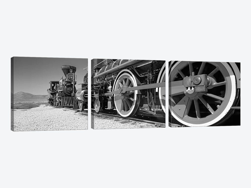 Train engine on a railroad track, Golden Spike National Historic Site, Utah, USA by Panoramic Images 3-piece Canvas Art Print