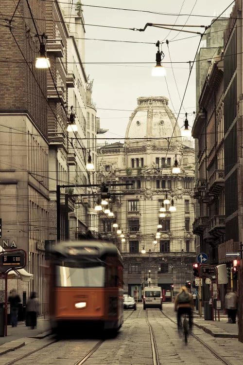 Tram on a street, Piazza Del Duomo, Milan, Lombardy, Italy