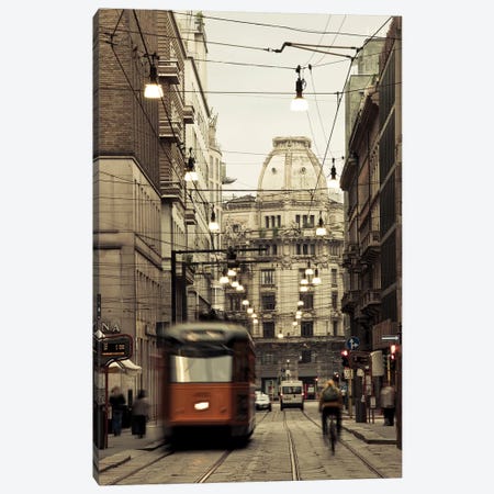 Tram on a street, Piazza Del Duomo, Milan, Lombardy, Italy Canvas Print #PIM15798} by Panoramic Images Canvas Wall Art