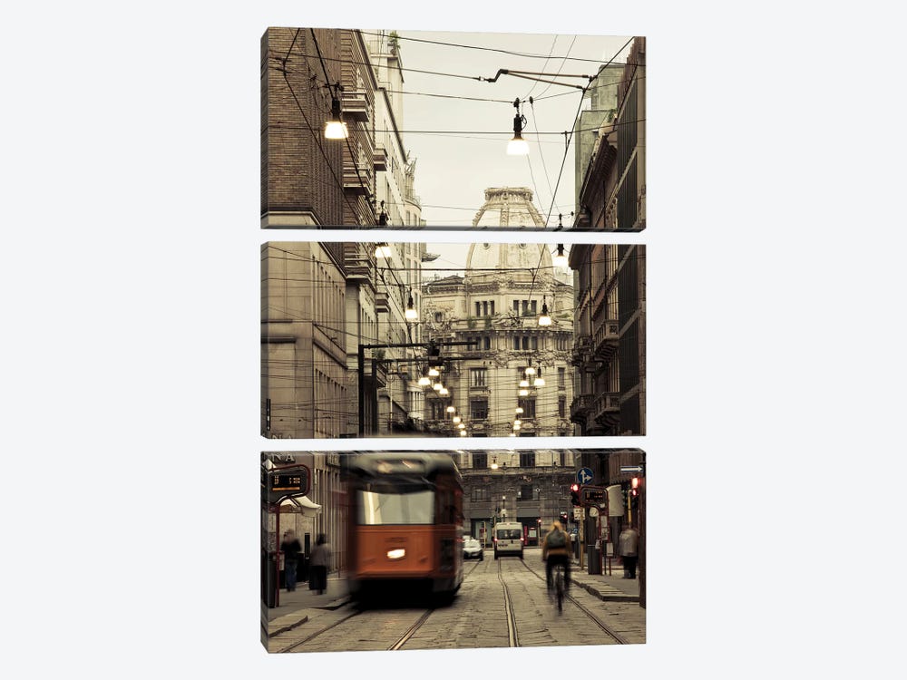 Tram on a street, Piazza Del Duomo, Milan, Lombardy, Italy by Panoramic Images 3-piece Canvas Artwork