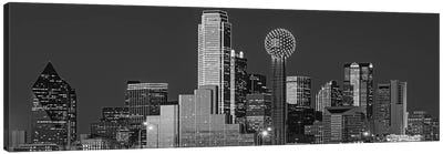 USA, Texas, Dallas, Panoramic view of an urban skyline at night BW, Black and White Canvas Art Print