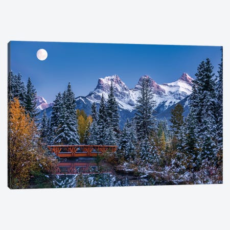 View of Spring Creek Bridge at Three Sisters Mountain, Canmore, Alberta, Canada Canvas Print #PIM15848} by Panoramic Images Canvas Art