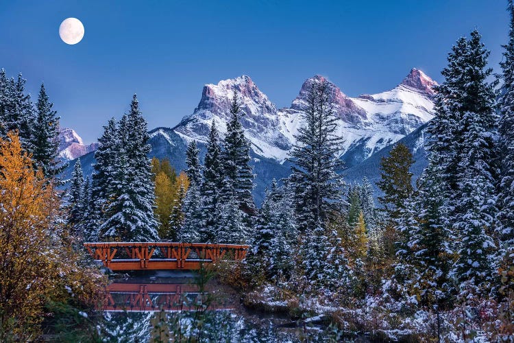 View of Spring Creek Bridge at Three Sisters Mountain, Canmore, Alberta, Canada by Panoramic Images wall art