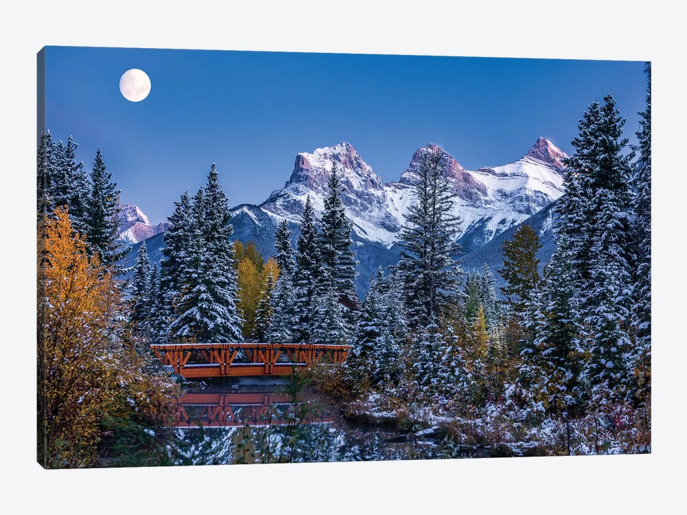 View of Spring Creek Bridge at Three Sisters Mountain, Canmore, Alberta, Canada by Panoramic Images 1-piece Canvas Art Print